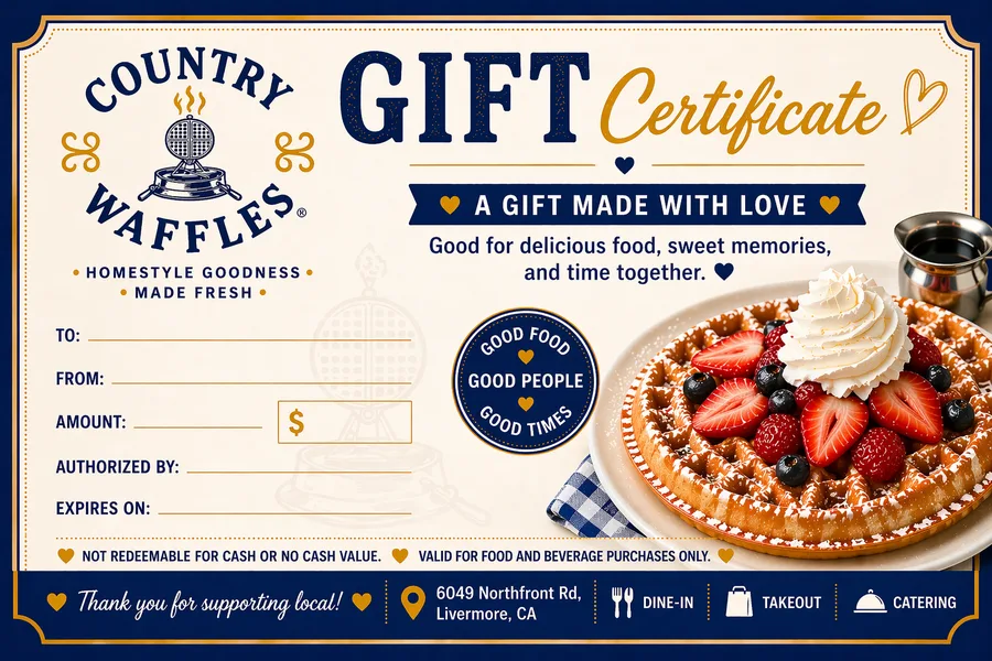 Country Waffles Livermore Gift Certificate design